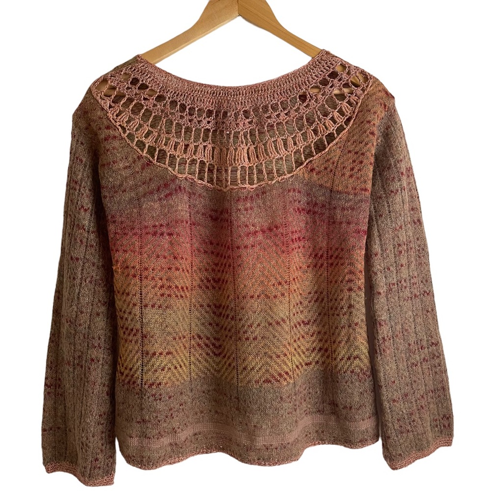 Free People Crochet Back Rust Colored Patterned Mohair Blend Pullover Sweater - Picture 2 of 7